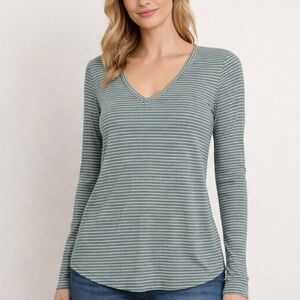 American Eagle Soft & Sexy Striped V Neck Long Sleeve Tee Top - Size XS